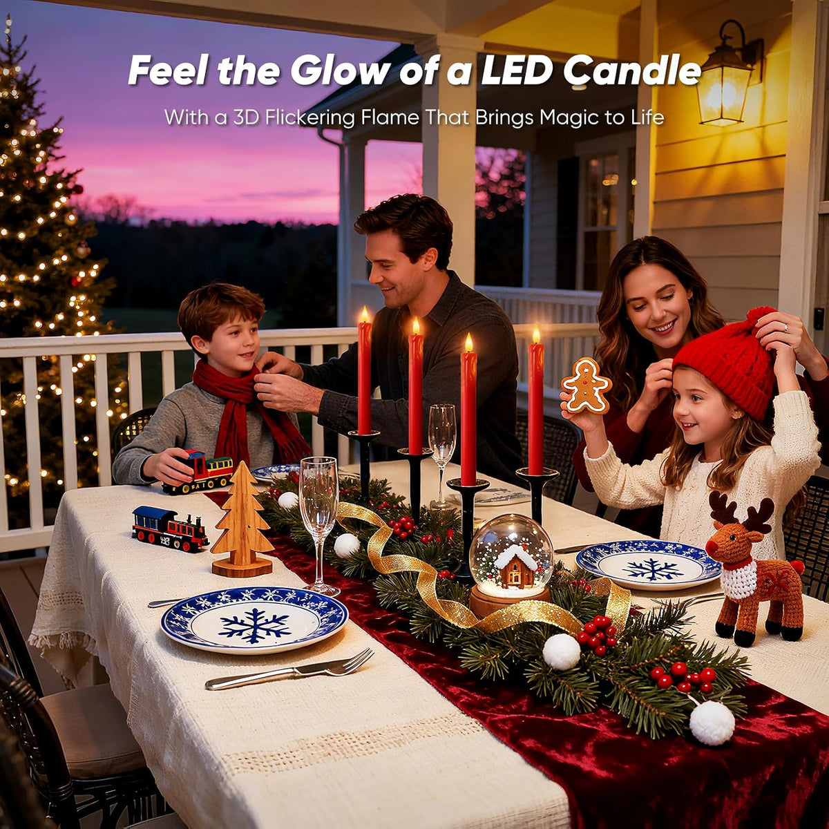 Homemory 6 Pcs Real Wax Made Flameless Taper Candles with Remote and Timer, Red Battery Operated Candlesticks Flickering, 9.6" Led Taper Candles with Lifelike Flame for Xmas Home Date Decor