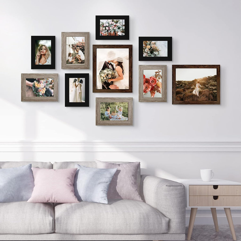 LUCKYLIFE Gallery Wall Frame Set, Picture Frames Collage 10-Pack for Wall or Tabletop with 8x10 5x7 4x6 Frames in 3 Different Finishes