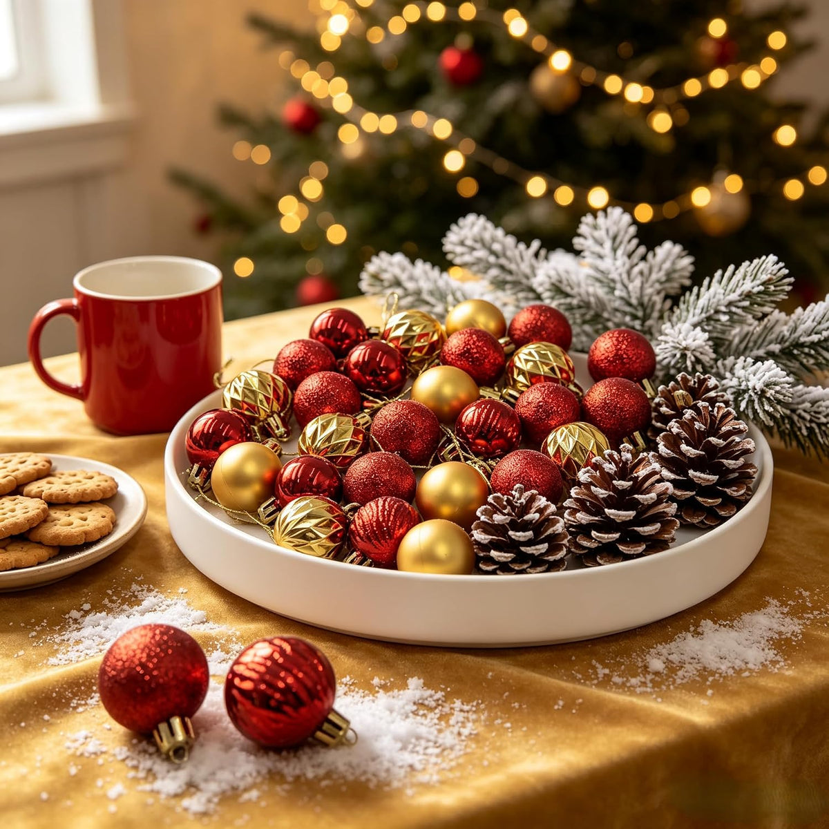 HipTree 30ct 1.18 Inch Red Gold Mini Ornaments, Xmas & Halloween Tree Decor