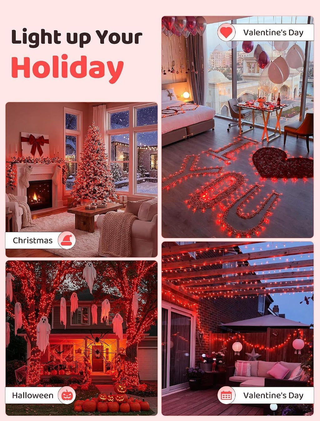 cshare Red String Lights, 32FT Plug in Halloween Lights Indoor Outdoor