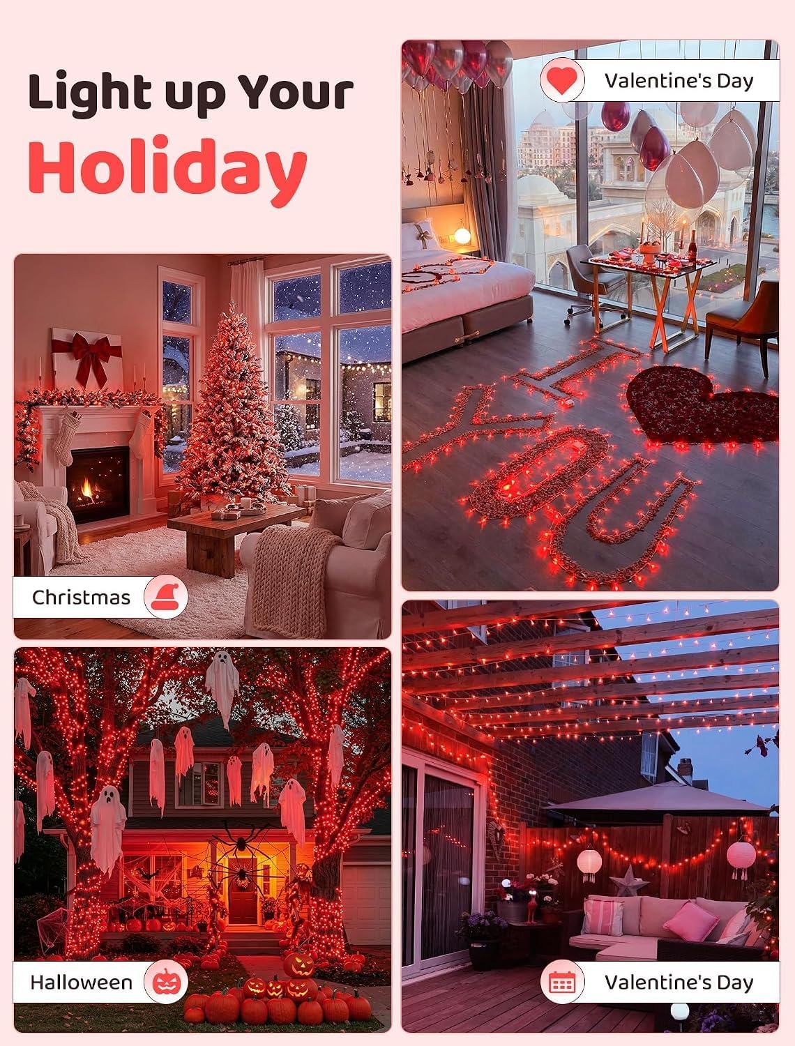 cshare Red String Lights, 32FT Plug in Halloween Lights Indoor Outdoor