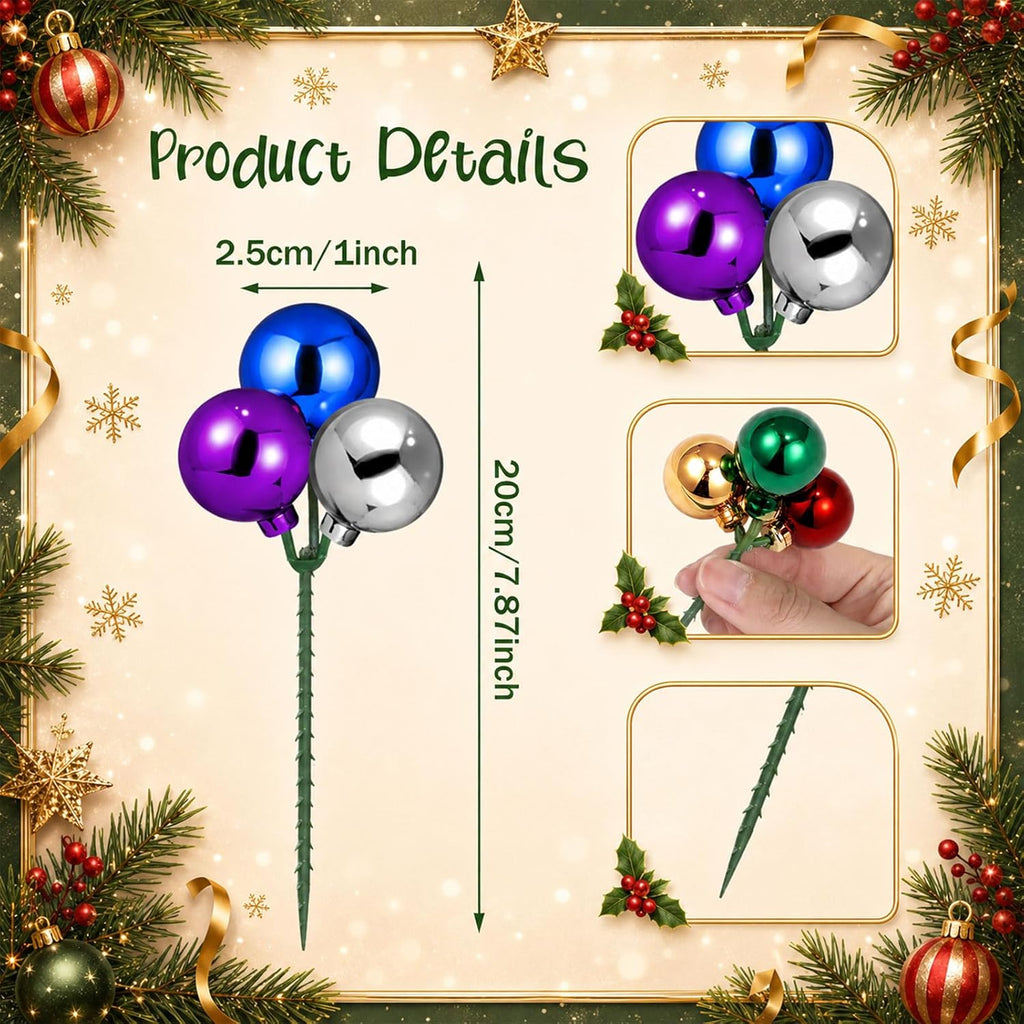 Syhood 12 Sets 7.9 Inch Colorful Christmas Ball Picks and Sprays Decoration