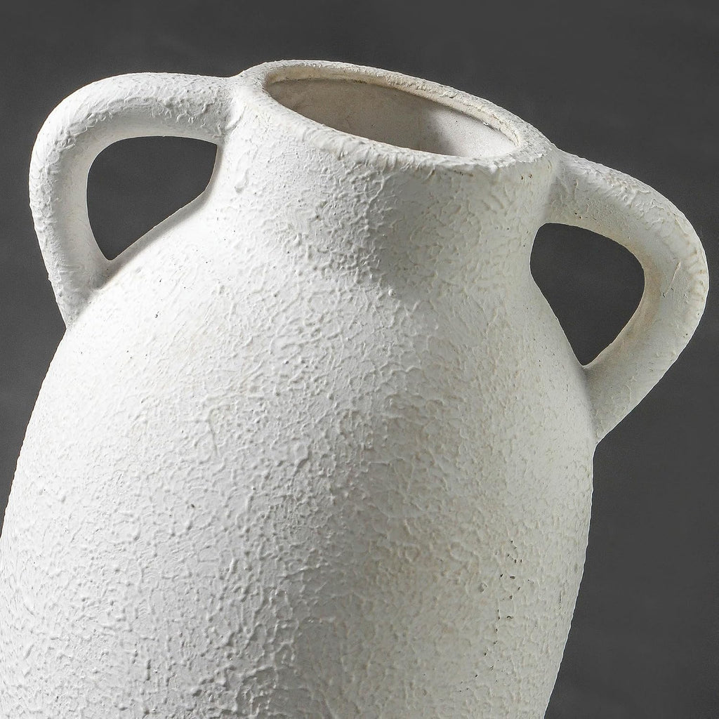 Ceramic Farmhouse Vase with 2 Handles, Boho Decorative Flower Vase for Home Decor, Living Room, Entryway, Table, Shelf Decor, 9.6 Inch
