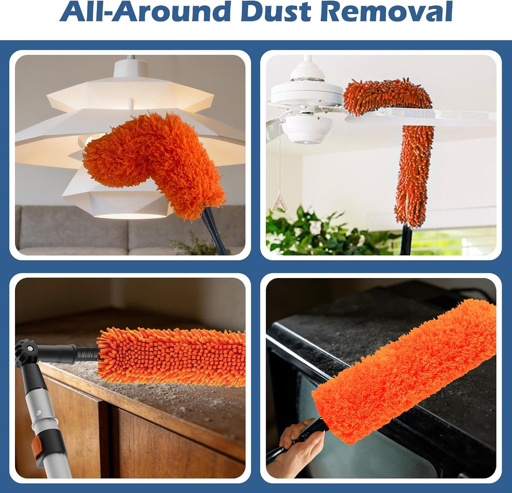 30FT High Reach Duster Kits with 5-24FT Extension Pole, Cobweb Duster with Telescoping Pole, Washable Ceiling Fan Cleaner & Window Squeegee for Glass Surfaces & High Roof