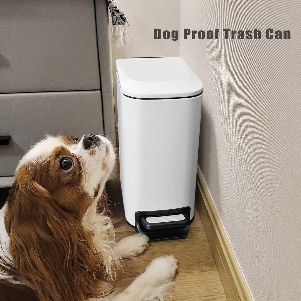 Cesun Small Bathroom Trash Can with Lid, 1.6 Gal, Soft Close, White