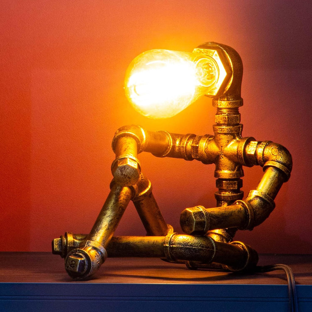 Steampunk Table Lamp, Vintage Industrial Metal Robot Table lamp, Water Pipe Table Lamp, Steam Punk Pipe Lamp Style Desktop Light for Bar Cafe Desktop Room Decoration