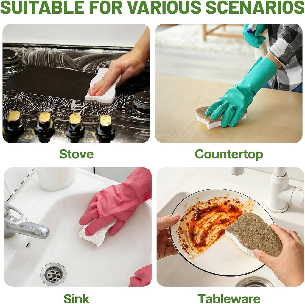 12 Pack Natural Cellulose Non-Scratch Kitchen Scrub Sponges for Dish