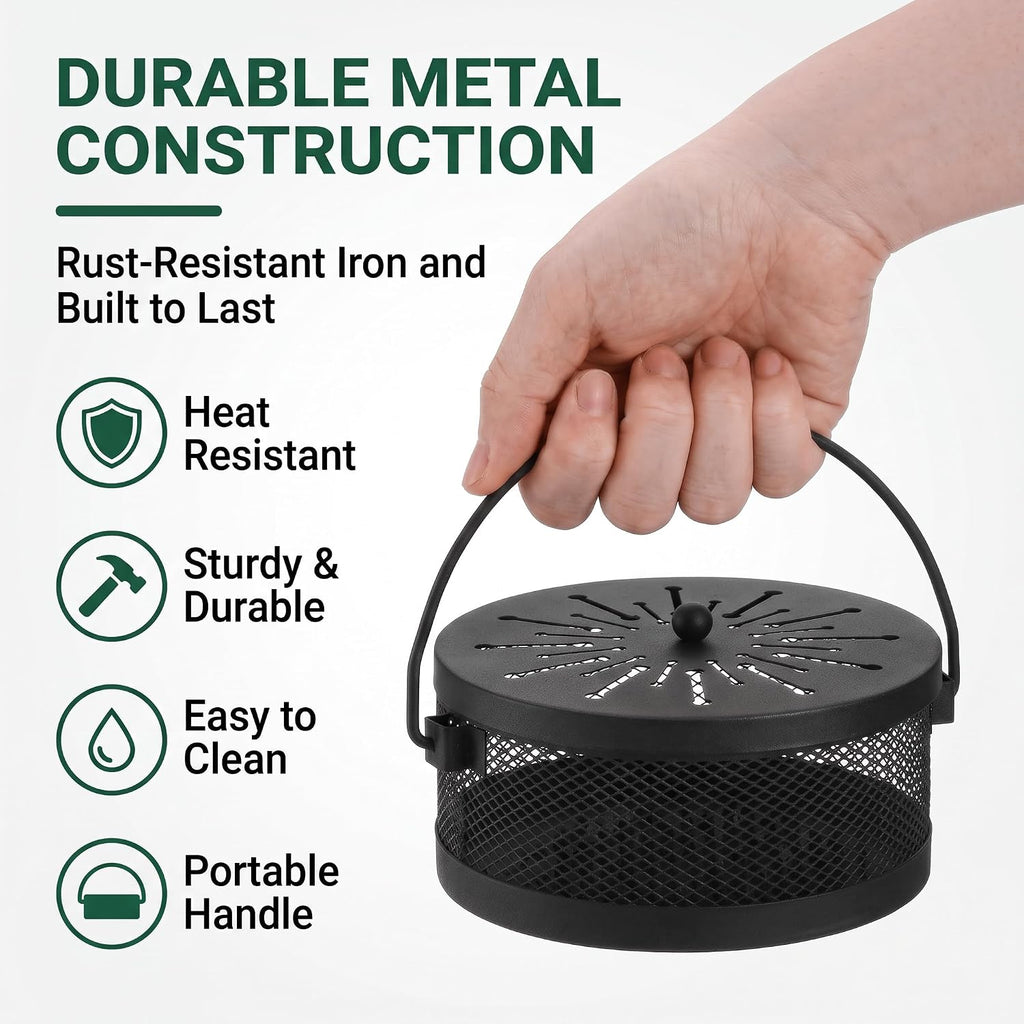 Elsjoy 2 Pack Mosquito Coil Holder with Lid and Handle, Portable Incense Coil Burner Metal Mosquito Incense Holder for Indoor & Outdoor Camping