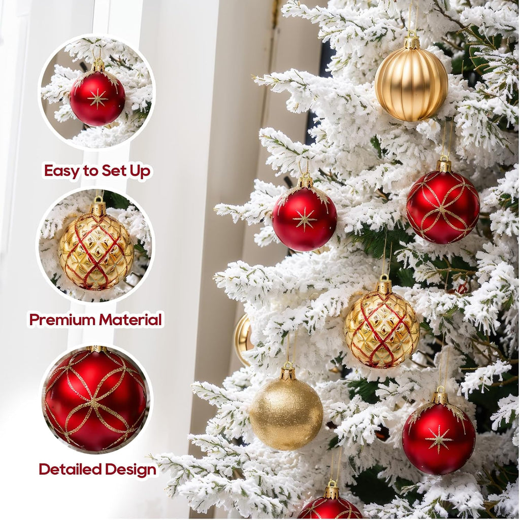 2.5 Inch Christmas Ball Ornaments, 30-Piece Set, Red, Gold
