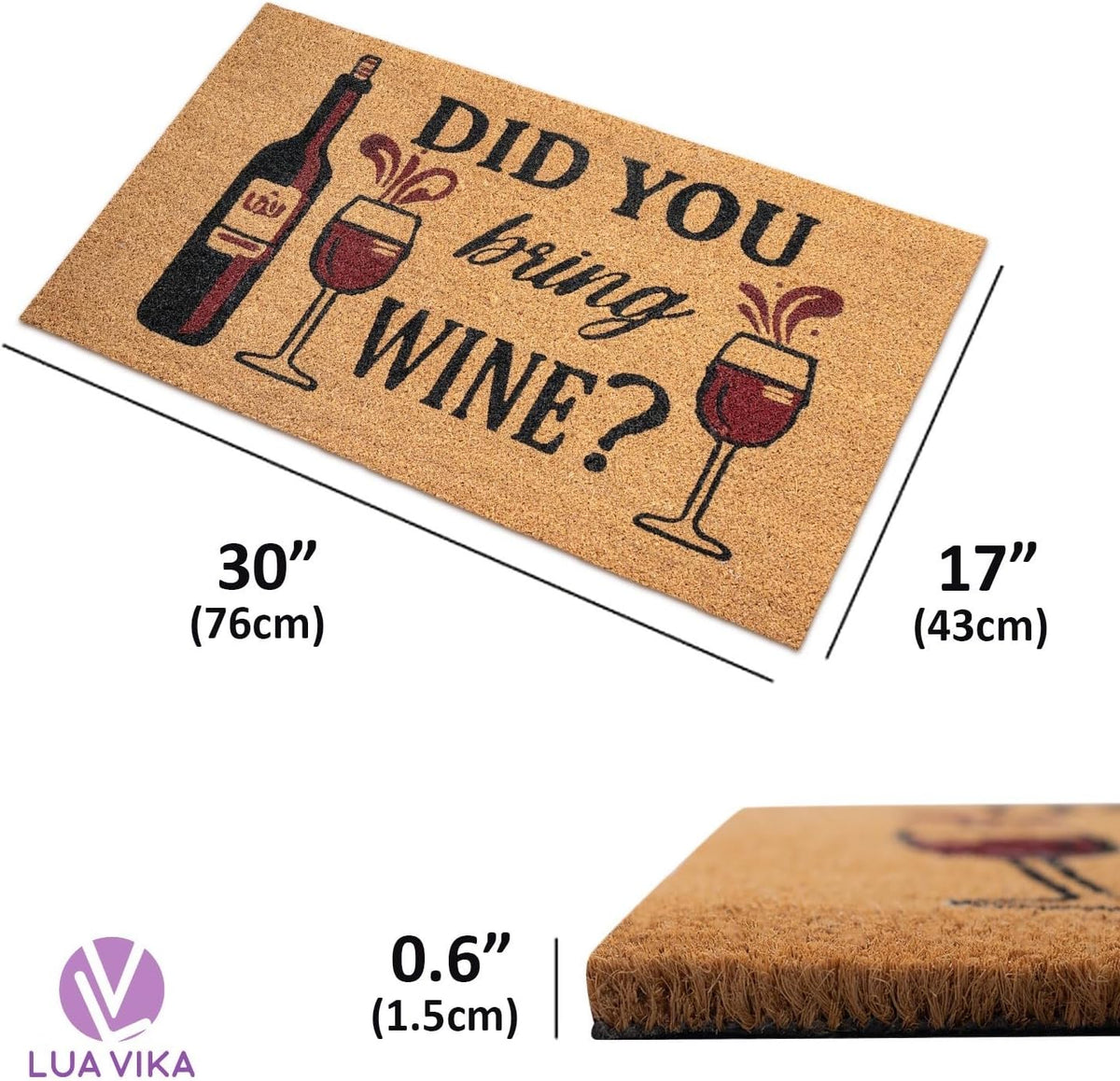 Funny Coir Door Mats Outside and Inside, Wine, 17 x 30 in
