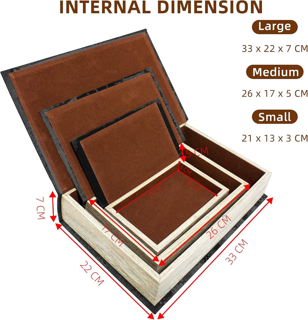 Decorative Book Box Set of 3,Vintage Style Book Shaped Storage Box