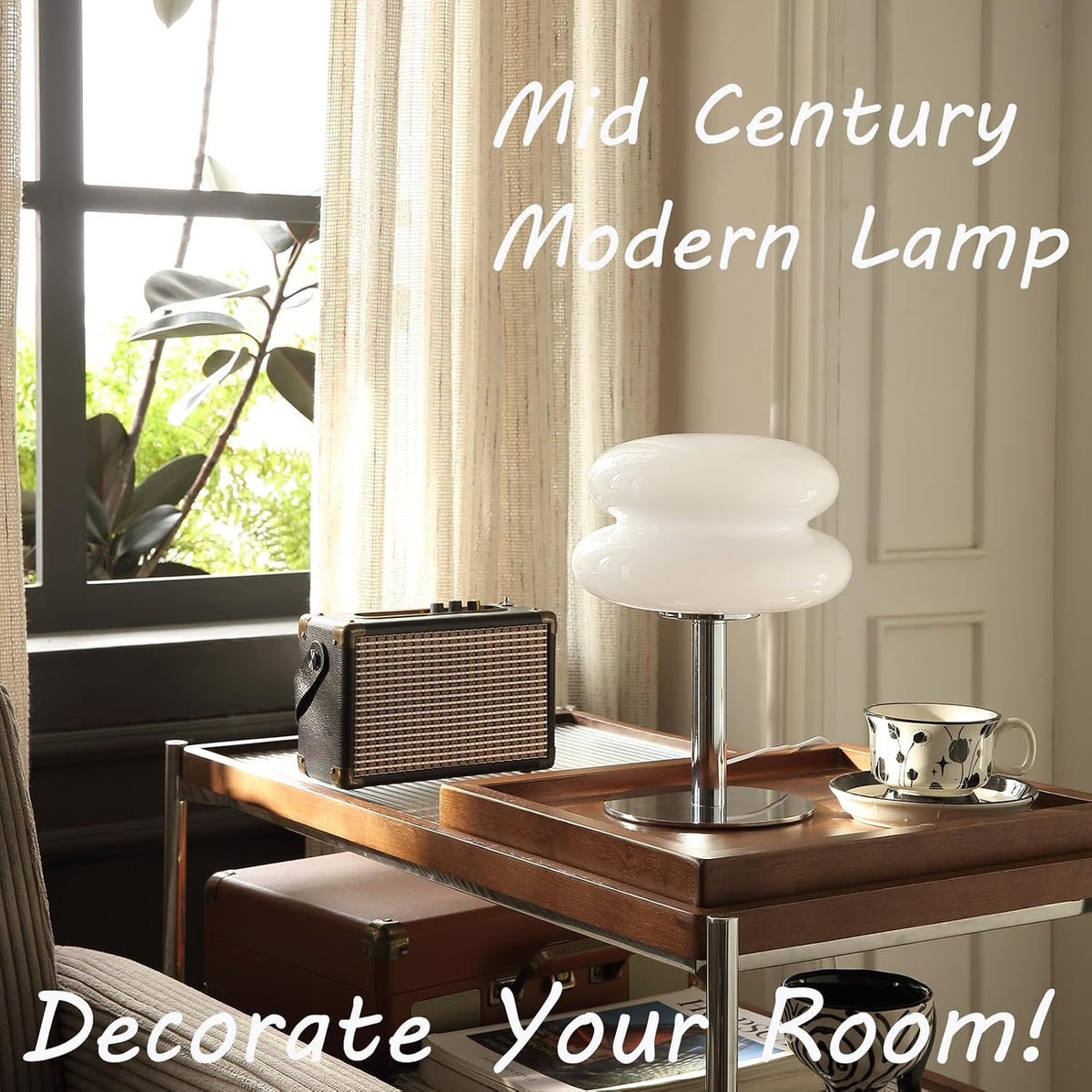Glivpny Mushroom Lamp Table Lamp, Mid Century Modern Bedroom Lamps(White)