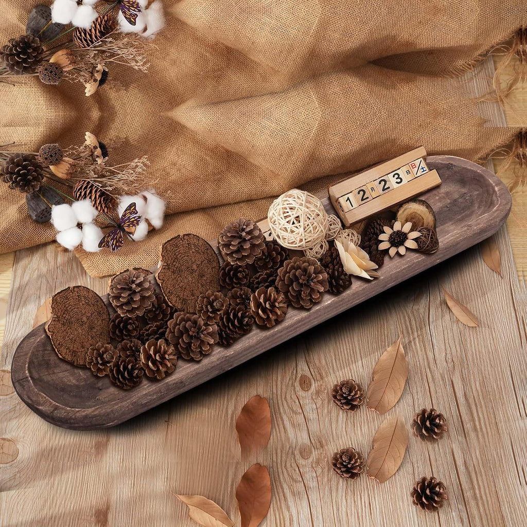 Decorative Wooden Dough Bowls, Long Natural Root Hand Carved Bowl Large Bread Shaped Wooden Tray, Rustic Centerpiece Dining Room Table Centerpiece Potpourri Decor Display Bowl 23"x6"x2"