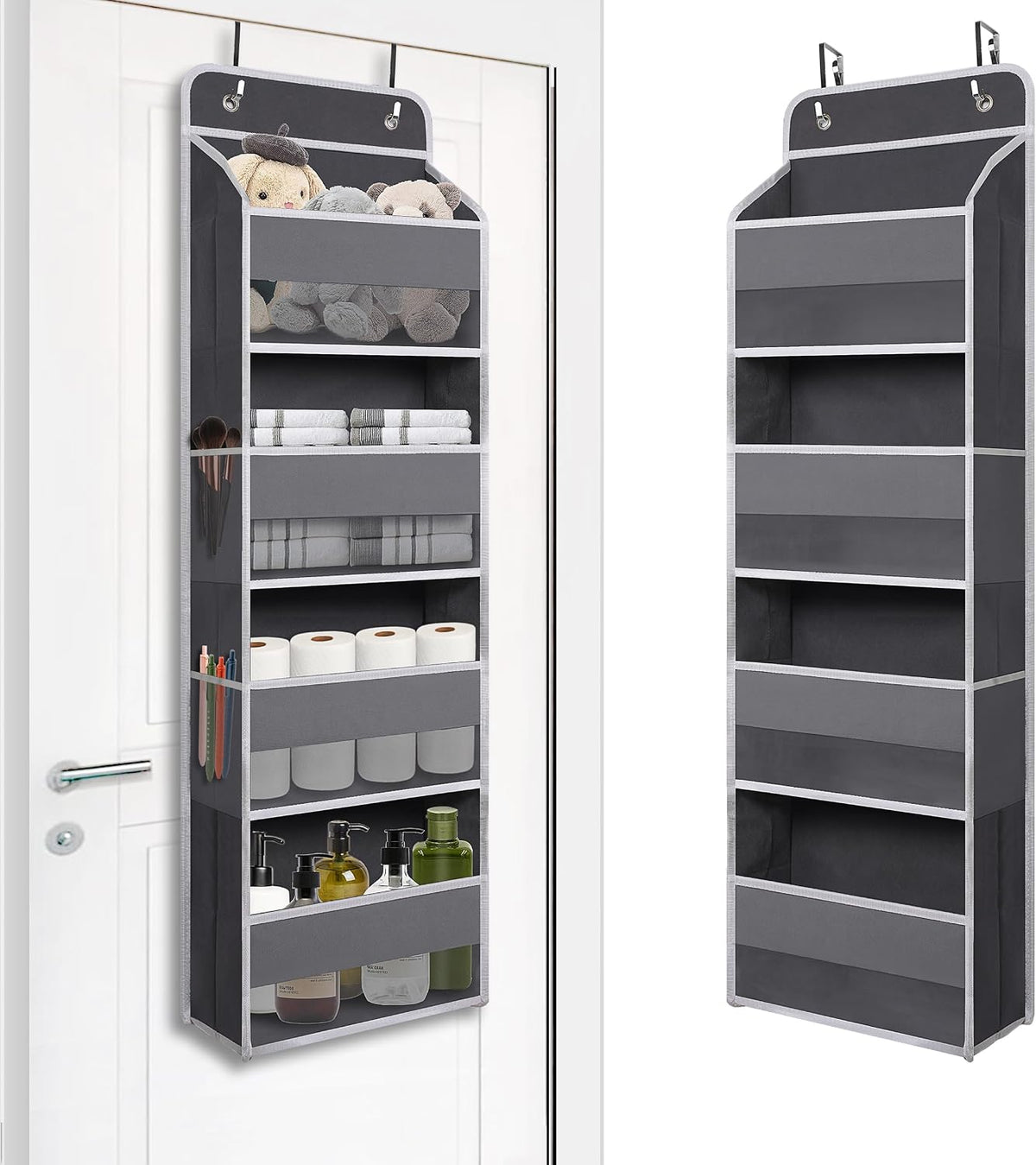 TYMENSH Over the Door Organizer for Bedroom Bathroom Pantry, 4 Shelf Gray