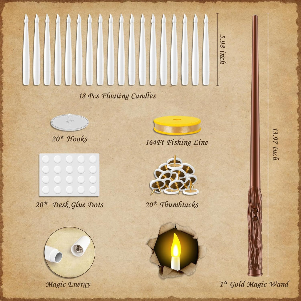 TLPUHU Halloween Floating Candles 18 Pcs - Magical Flameless Candles with Wand Flickering Warm Lights Ideal for Indoor Window Bedroom Halloween Cosplay Birthday Theme Party Decor