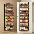 9 Tier Over The Door Pantry Orangizer 2 IN 1 Wall Mounted or Hanging Spice Rack with Adjustable Wood Basket,Heavy Duty Seasoning Storage Shelf for Kitchen Pantry and Bathroom Black