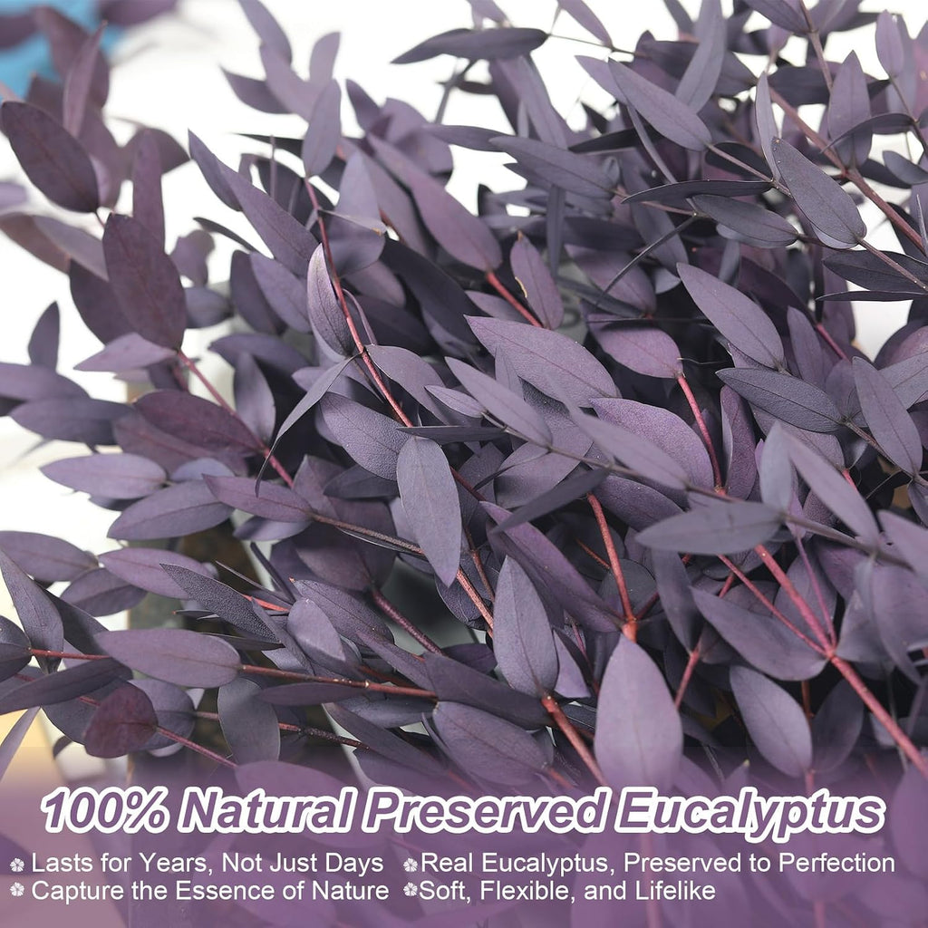7-12 Pcs Preserved Eucalyptus Stems, 14-17" Purple Leaves for Vase Filler