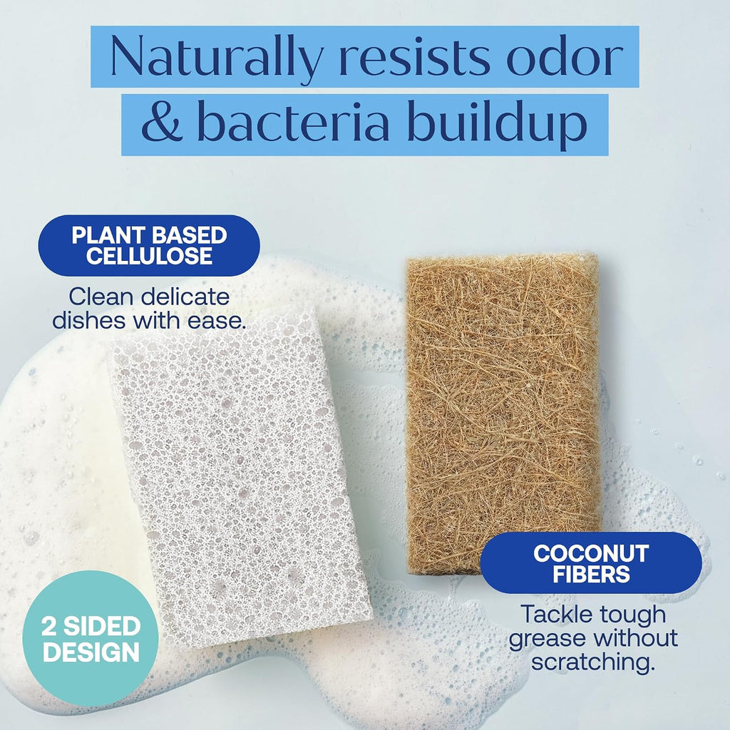 Fab Tab Coconut Cellulose Sponges - Non-Scratch Kitchen Cleaning, 12 Pack