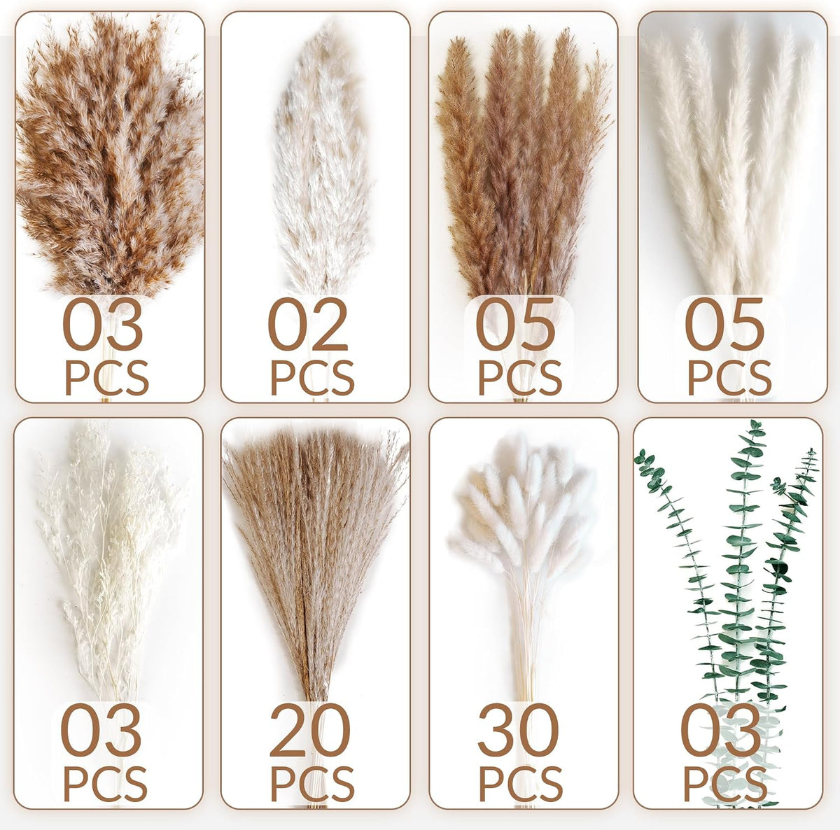 Dried Flower Bouquet - Pampas Grass, Bunny Tails, Olive Green Eucalyptus & Preserved Flowers - Boho Chic Home Decor, Rustic Wedding Centerpiece, Farmhouse Style Arrangement (Vase Not Included)