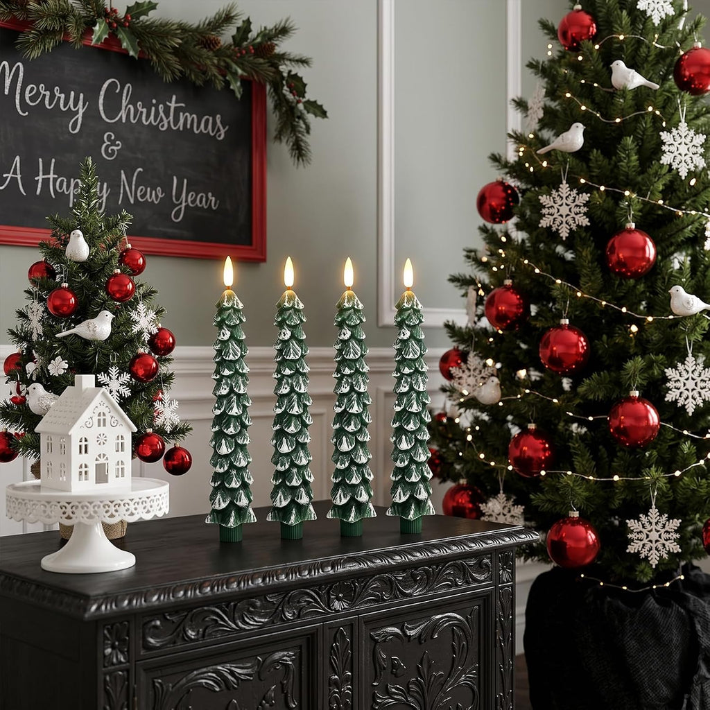 Christmas Tree Flameless Taper Candles Battery Operated Remote Timer
