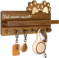 MTERSN Acacia Wood Dog Leash Holder for Wall with Shelf & 6 Hooks, Brown