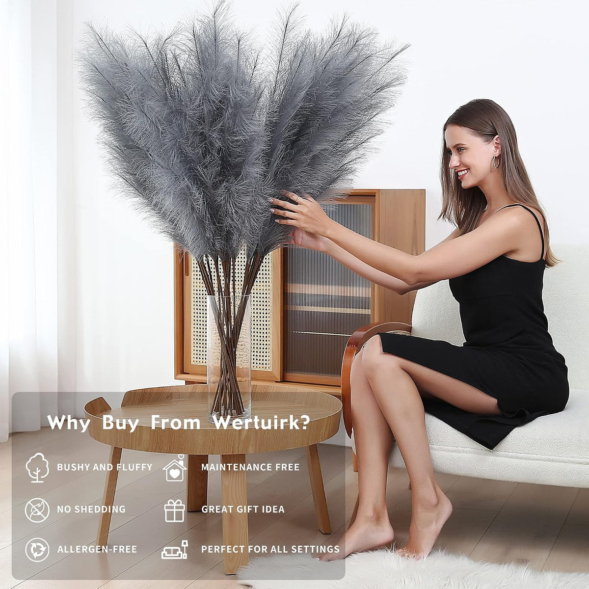 Wertuirk 8 Pcs 45 inch Tall Faux Grey Pampas Grass Decor