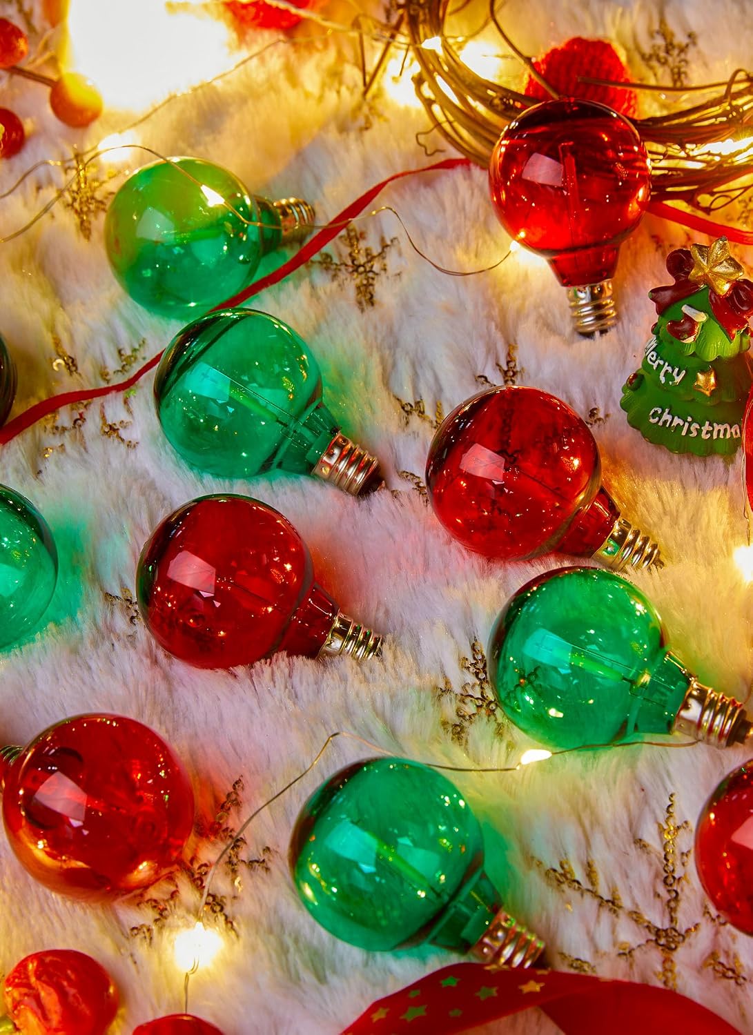 Brightown G40 Christmas Light Bulbs, 25 Pack LED Bulbs, Red & Green