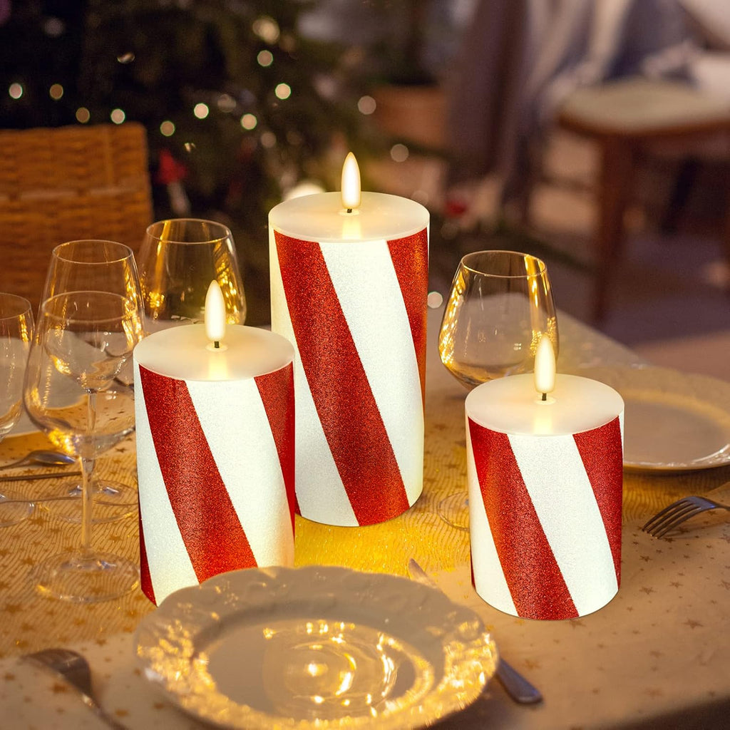 Halloween Flameless Candles Real Wax Red Battery Operated Pillar Candles with Remote Flickering Flame 3D Wick LED Electric Candles for Halloween Home Decoration D3 x H4 5" 6" Set of 3