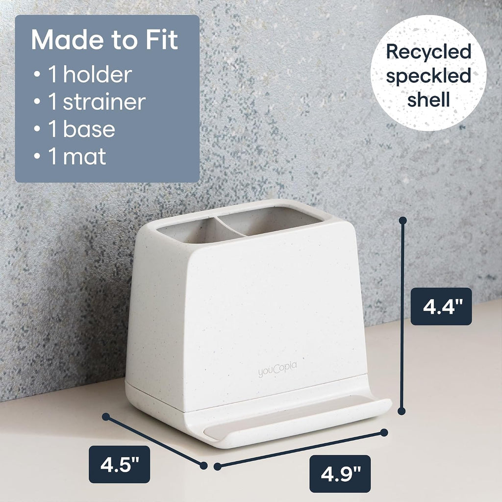 YouCopia The Ledge Toothbrush Holder, 2-Slot, Bathroom Vanity Counter Organizer with Cord Slots, Removable Base and Storage for Phones, Toothpaste and Accessories