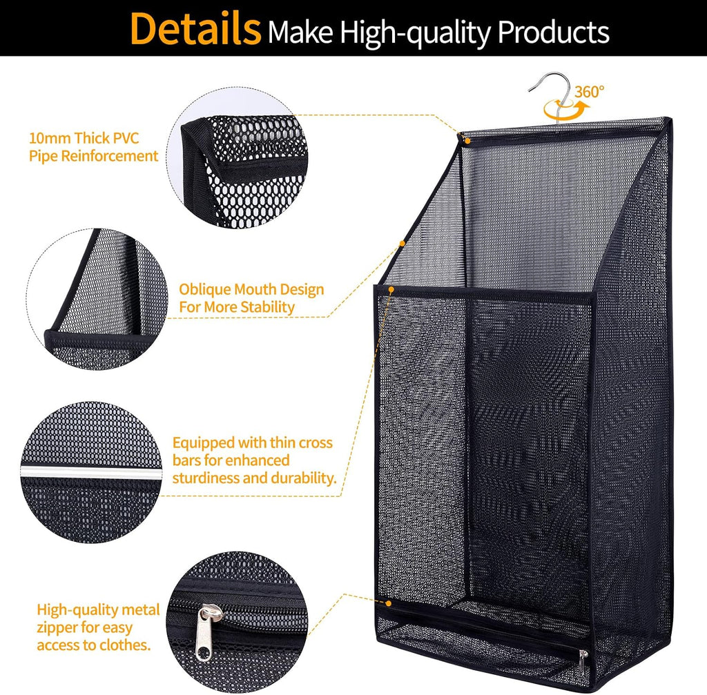 Hanging Collapsible Breathable Mesh laundry bags,Fast Drying Portable Space Saving Laundry Hamper for dorm,Rv Laundry Hamper Storage (Black)