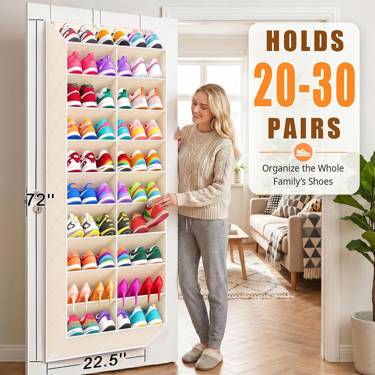 UVIAHOMI 20-30 Pairs Over the Door Shoe Organizer, 20 Breathable Pockets