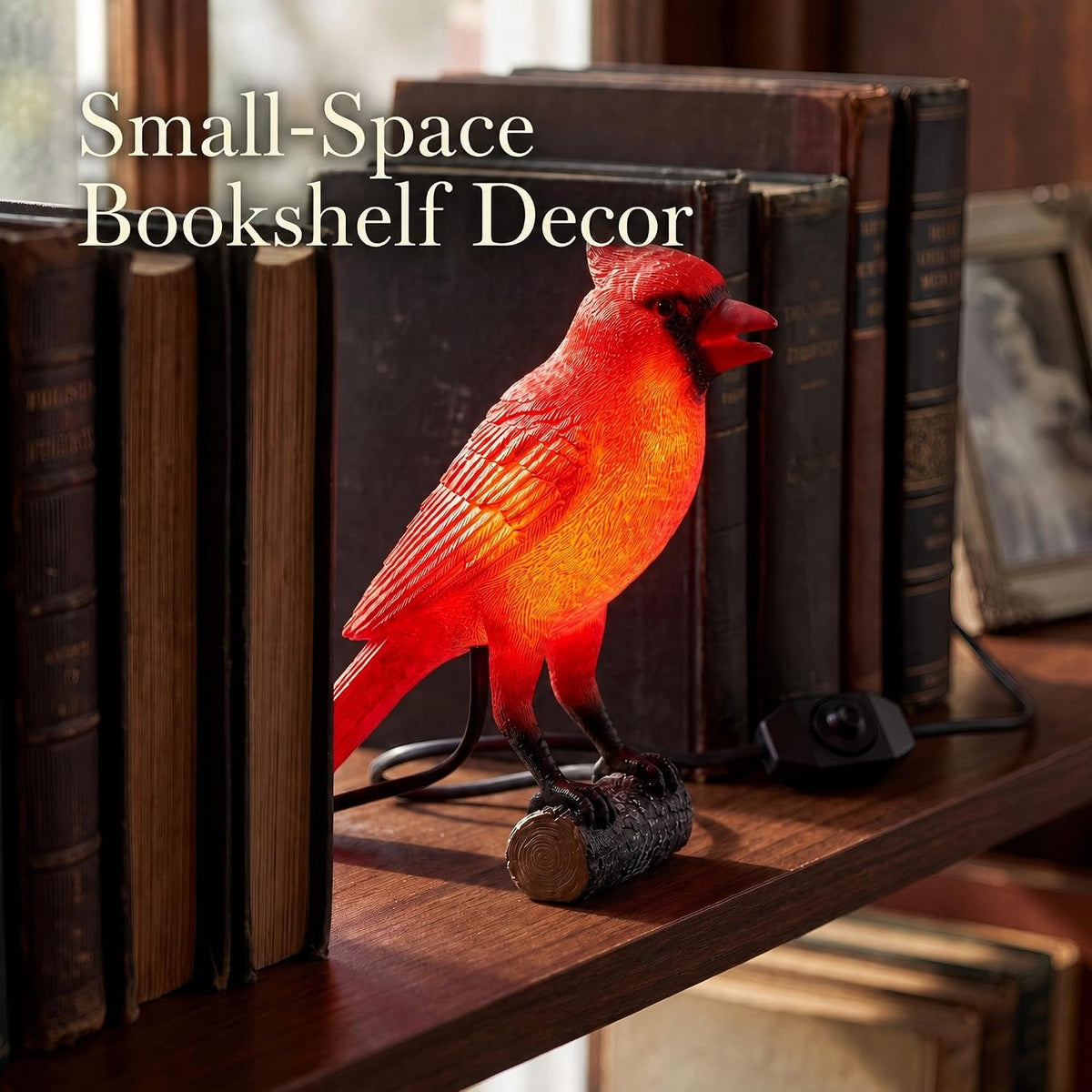 OVANUS Cardinal Lamp, Red Resin Bird Night Light with Dimmer
