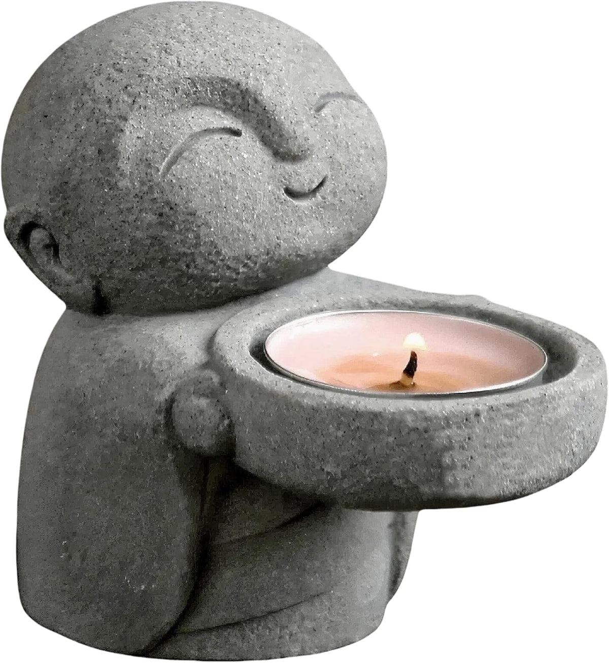 Cute Little Monk Statue Tea Light Holder, Sandstone Zen Buddhist Figurine for Candle Holder, Incense Burner, Meditation Decor, Feng Shui Home Accent, Consecrated with Amulet - 3.9 inch