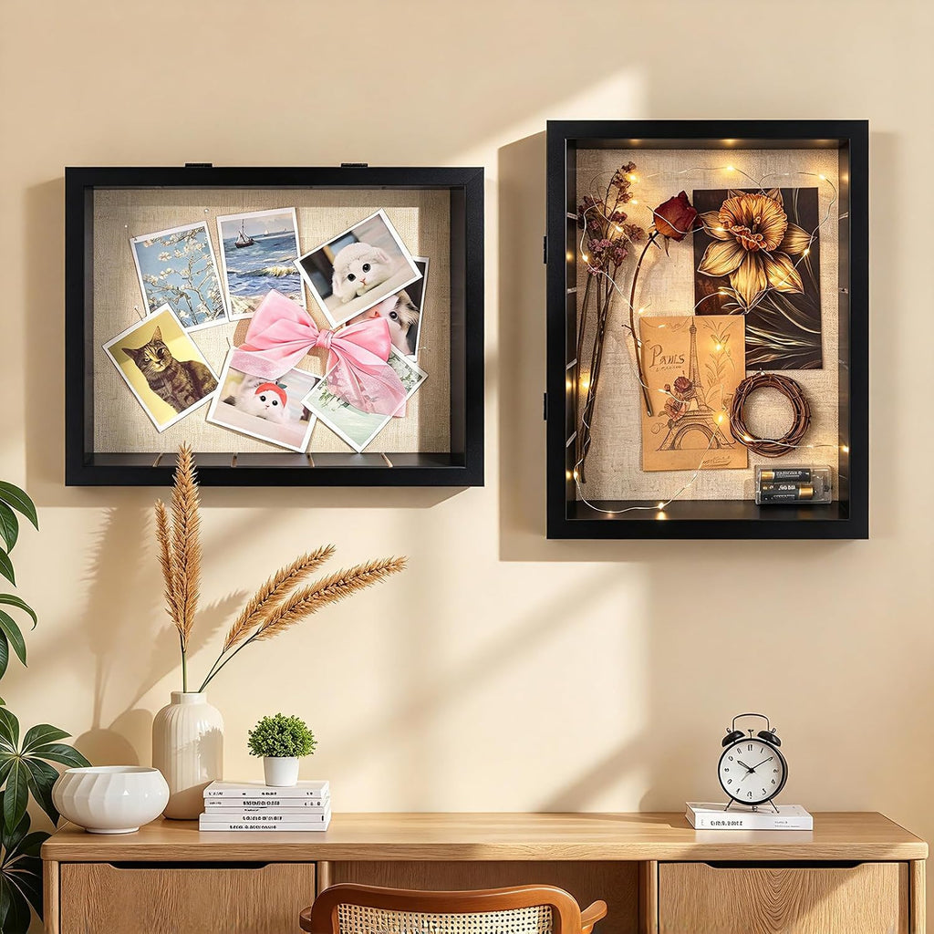 12x16 Shadow Box Display Cases with 4 Removable Clear Shelves, Black