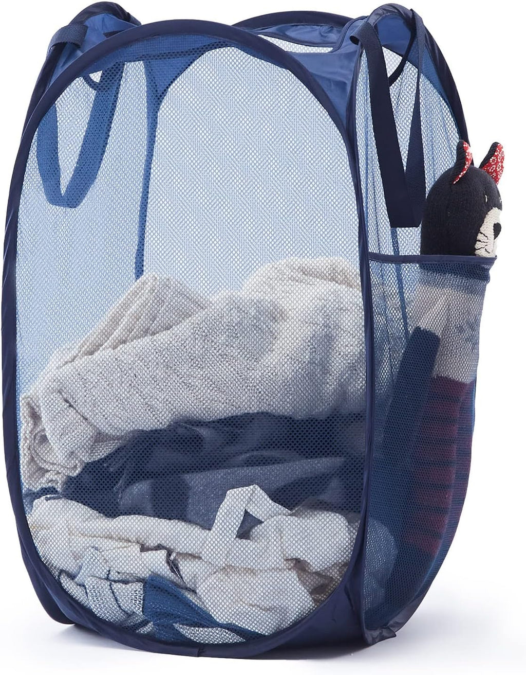 Collapsible Mesh Laundry Basket with Side Pocket & Sturdy Handles