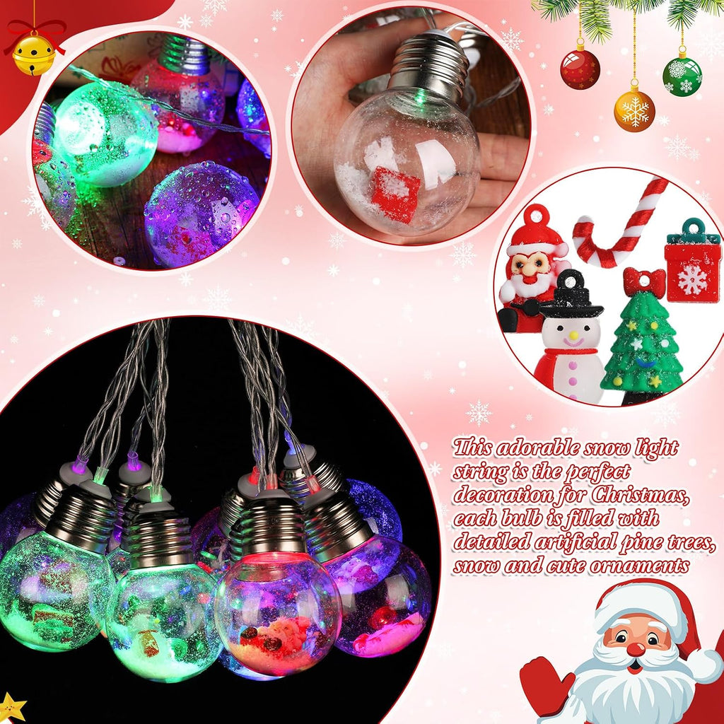 Aurelema 2 Pcs Christmas Bulb String Lights Snow Globe Lamp, Colorful Light