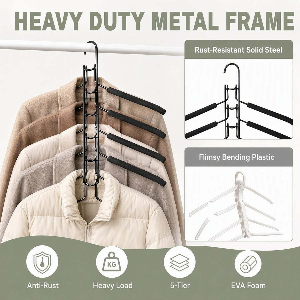 Space Saving Hangers 2 Pack, 5-Tier Detachable Clothes Hangers