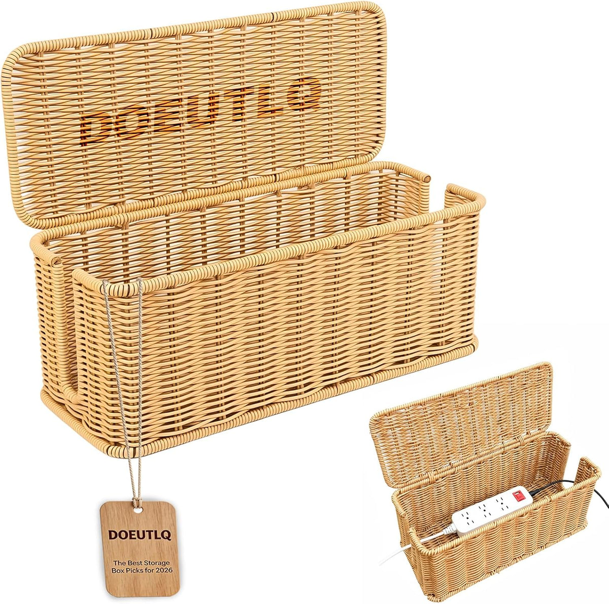 Cord Organizer Woven Cable Management Storage Box with Lid for Power Strips