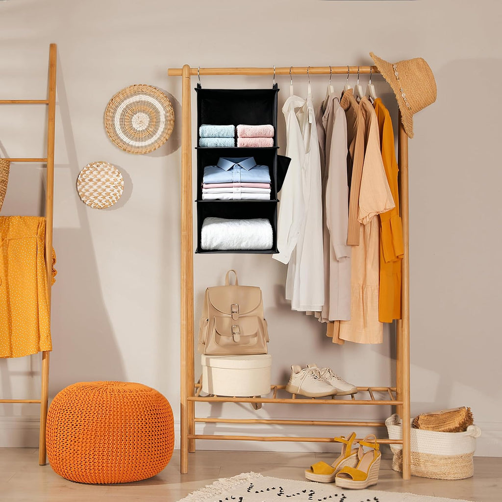 Hanging Closet Organizer and Shelves,3 Shelves with 1 Side Pockets (Grey)