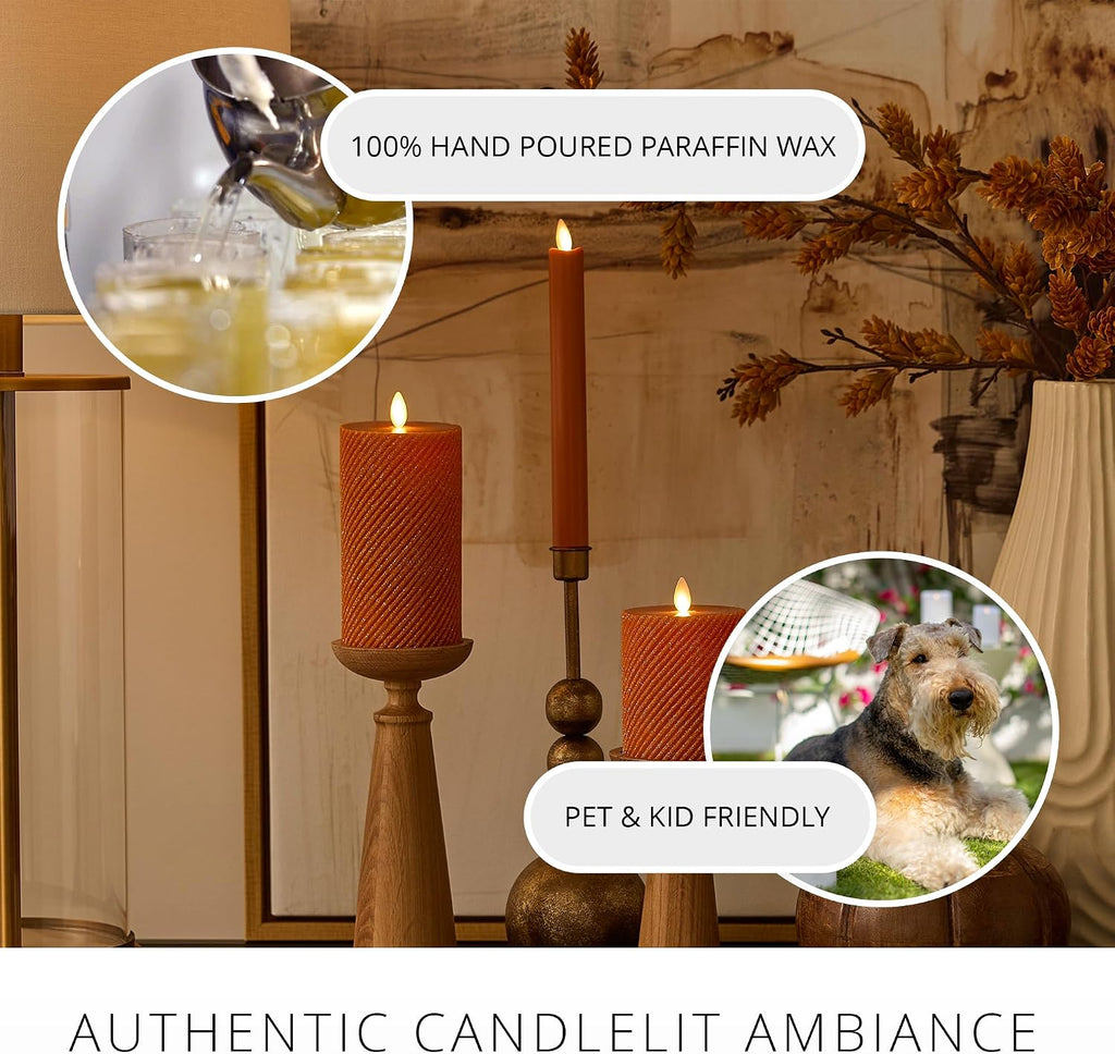 Luminara - Flameless Flickering Moving Flame Battery Operated, Remote Ready, Unscented Candle LED Décor & Gift- Ribbed Pillar (Marmalade Glitter, 3.1" x 6.5")