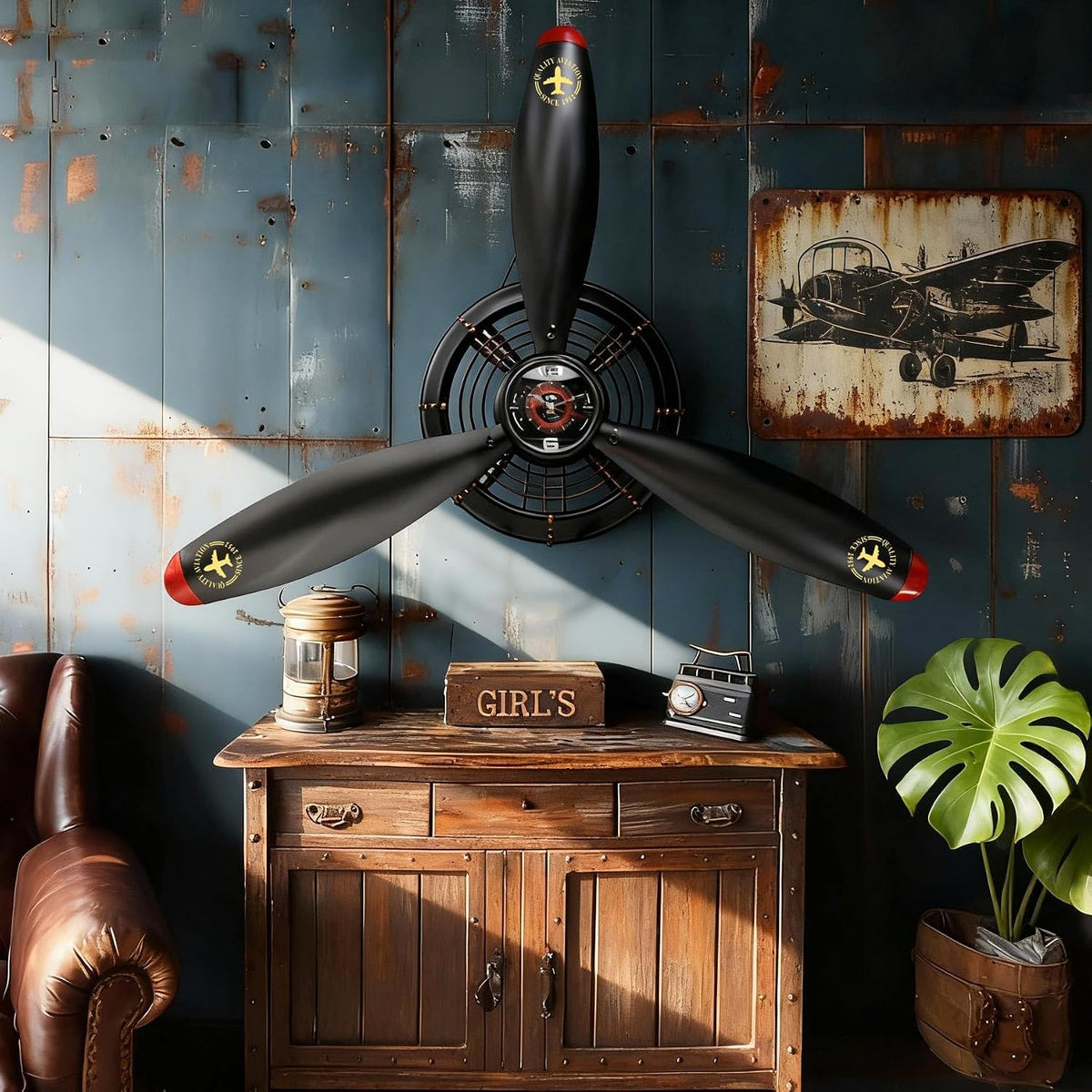 GLOWMIRTH Airplane Wall Art,Aviation Décor,Unique Wall Sculptures,Pilot Gifts,Steampunk Metal Art for Kitchen, Bedroom, Living Room,Cool Clocks Battery Operated,Black