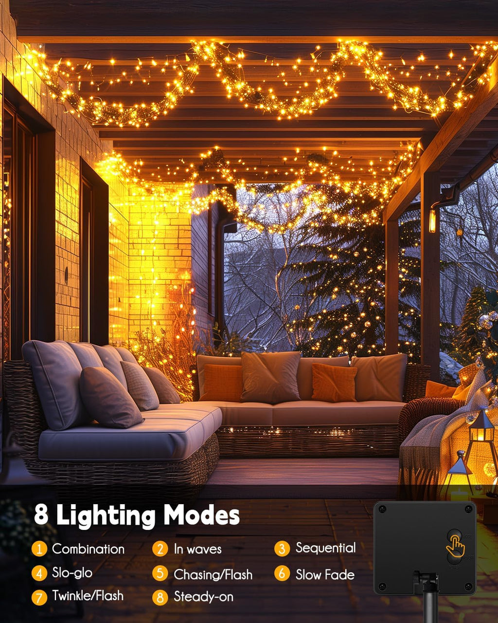 240 LED Solar Fairy Lights Outdoor Waterproof IP65, 20FT 8 Lighting Modes
