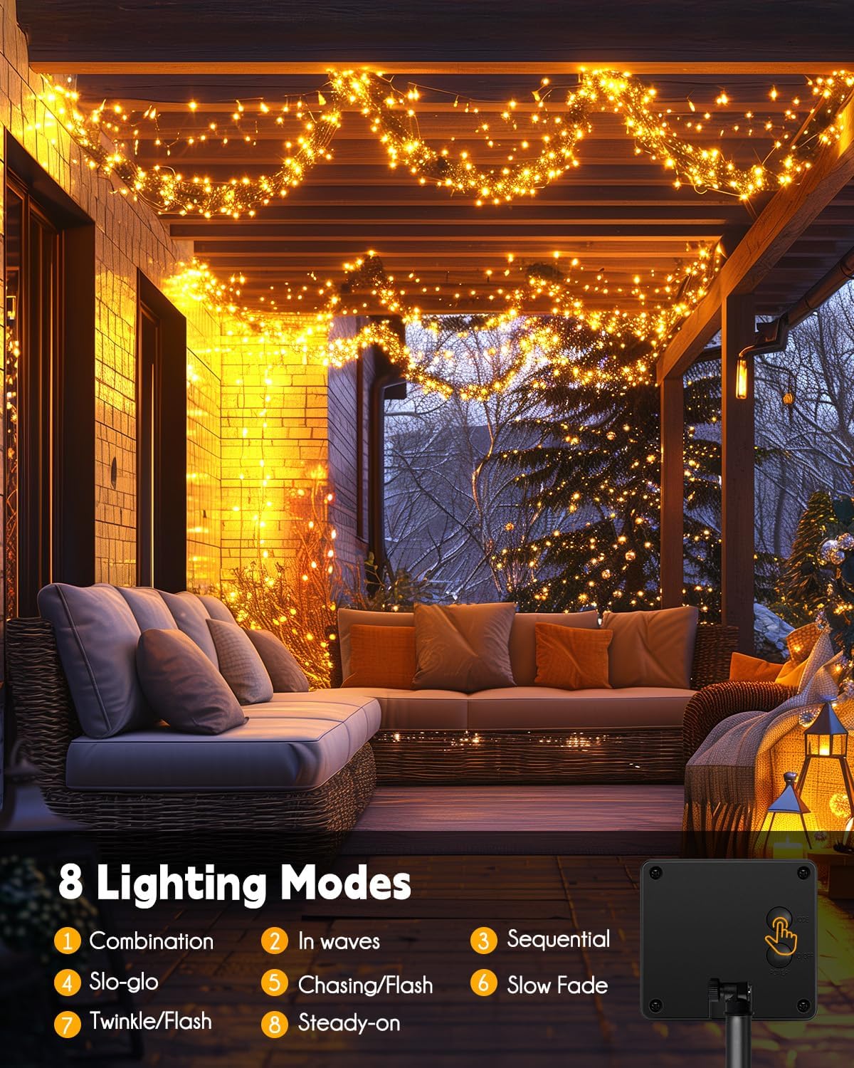 240 LED Solar Fairy Lights Outdoor Waterproof IP65, 20FT 8 Lighting Modes