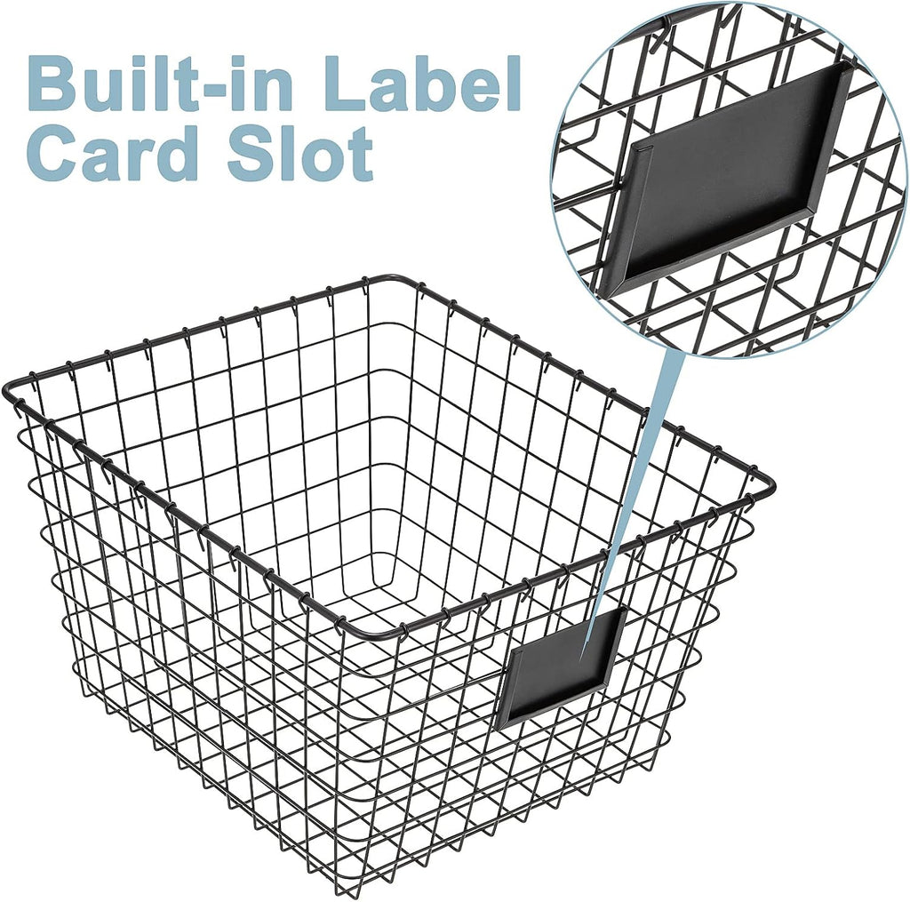 JUNCHU CHERRY 4 Pack【Extra Large】 Wire Handmade Storage Basket for Organizing Household Goods,Pantry Organization,Bathroom countertop,Laundry,Wardrobe Storage Basket,Black