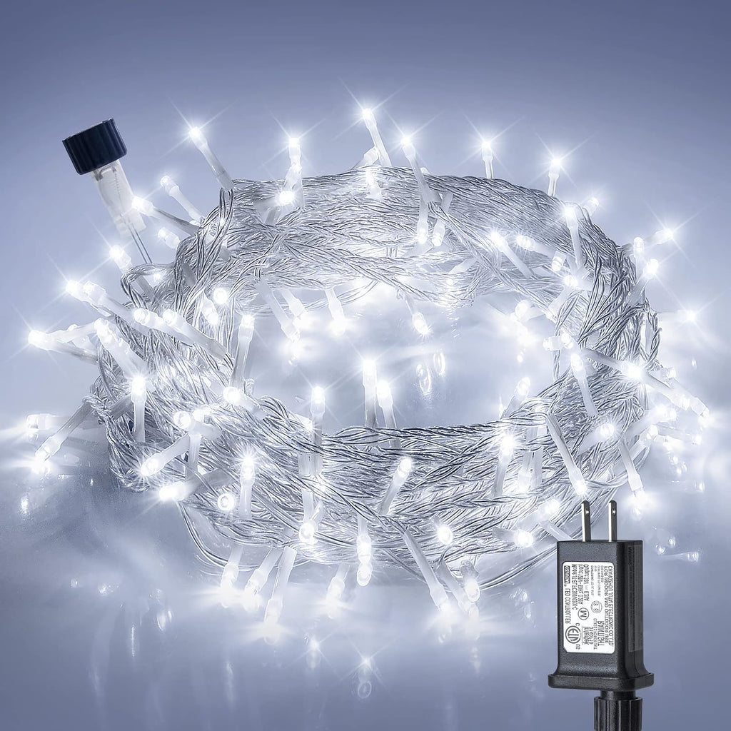 Hopolon 100 LED White Christmas String Lights, 33 FT Extendable