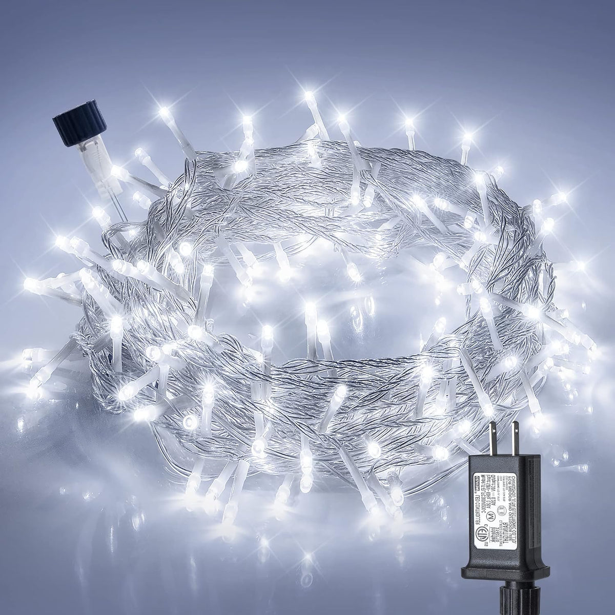 Hopolon 100 LED White Christmas String Lights, 33 FT Extendable