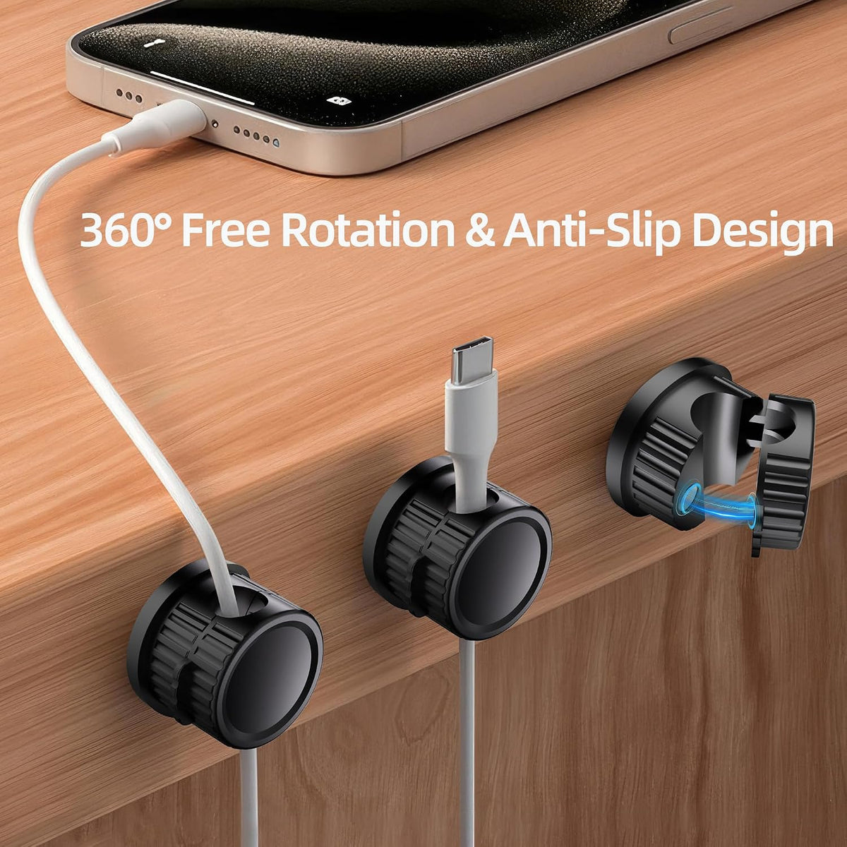 8 Pack Magnetic Cord Organizer, Bljcky 360 Rotatable Cord Clip Holder, Strong Adhesive, No-Residue, Cable Cord Management for Home/Car/Office/Desk/Nightstand