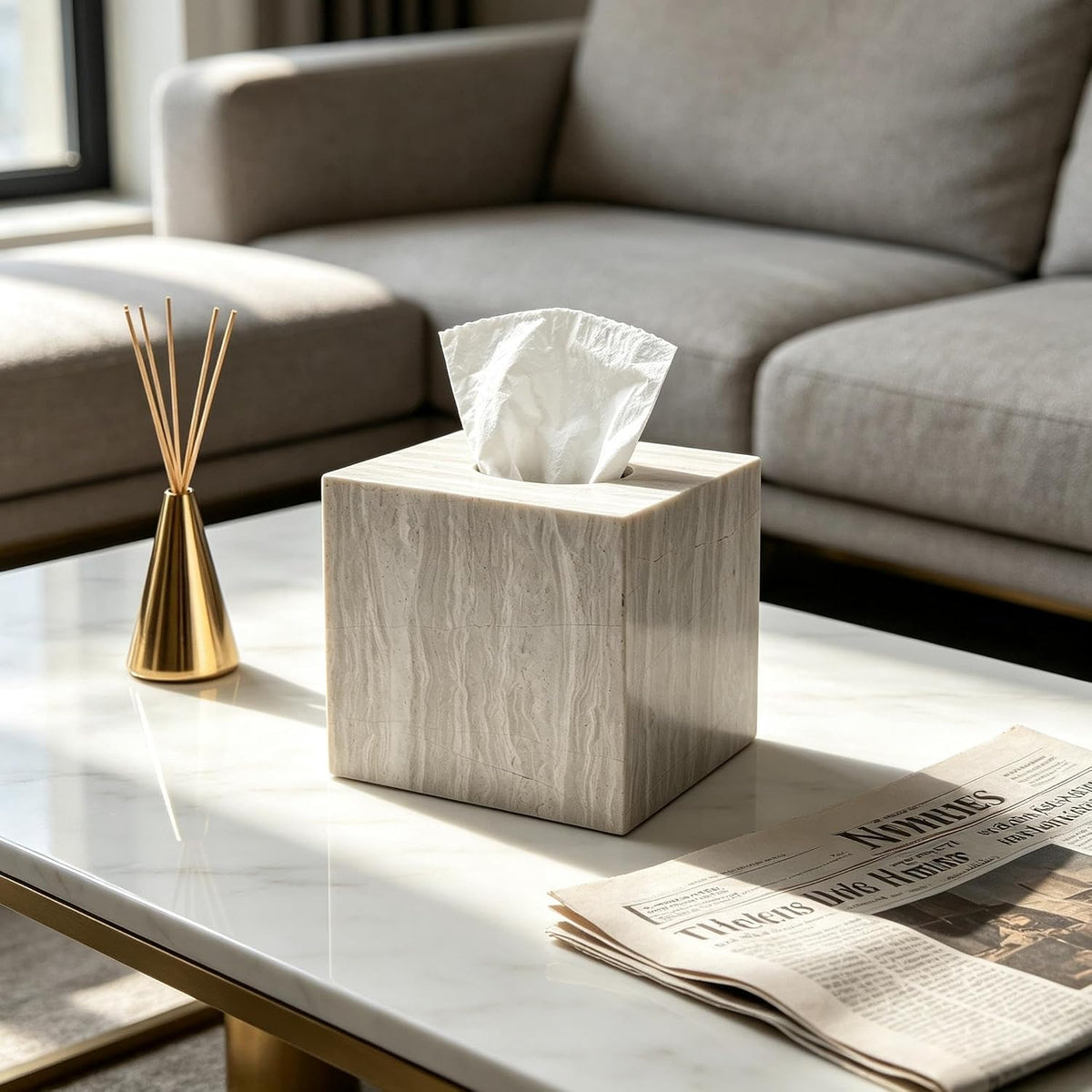 Natural Marble Square Tissue Box Holder Cover for Bathroom