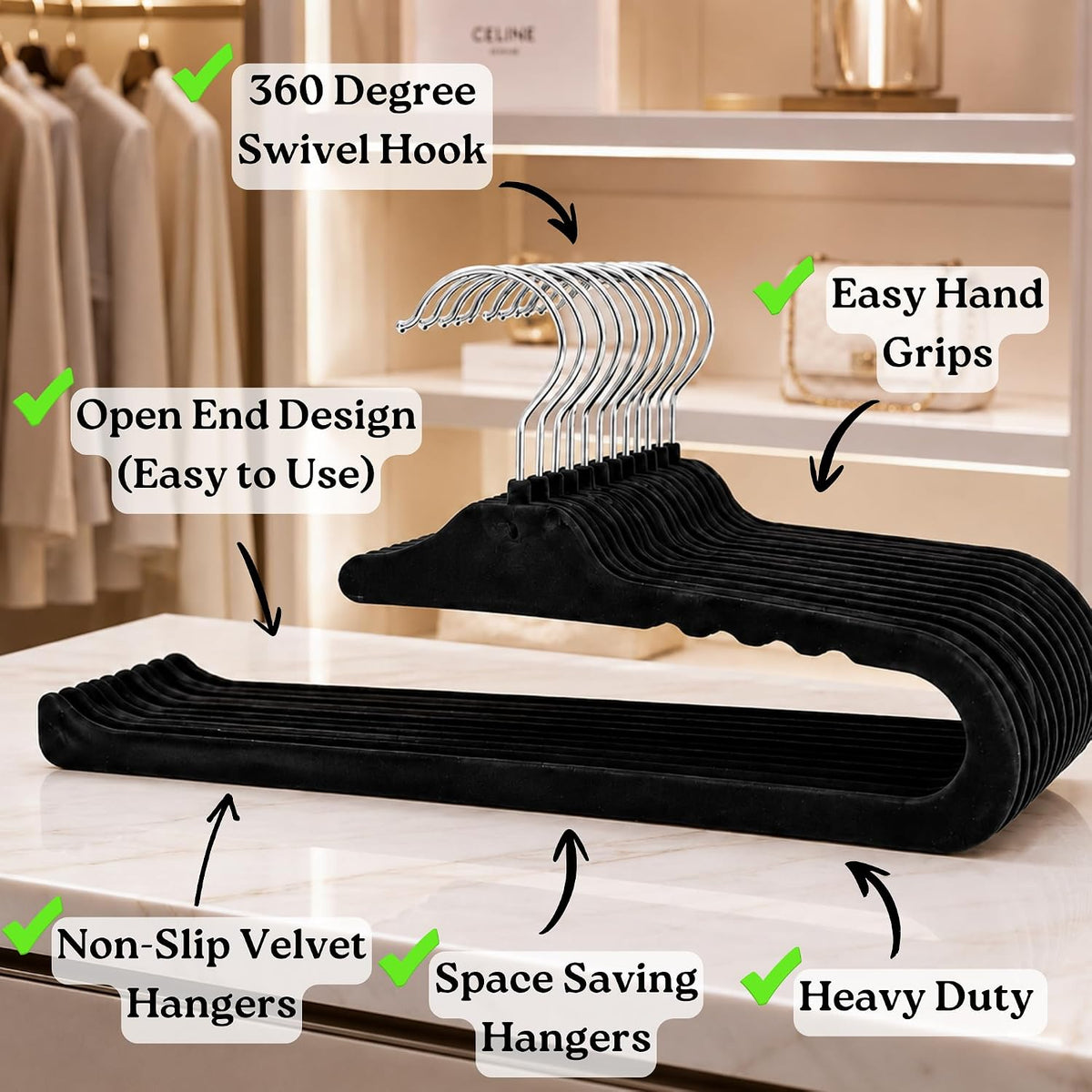 ZAKUTO Velvet Pants Hangers 50 Pack, Open Ended, Short Neck, Jean Hangers