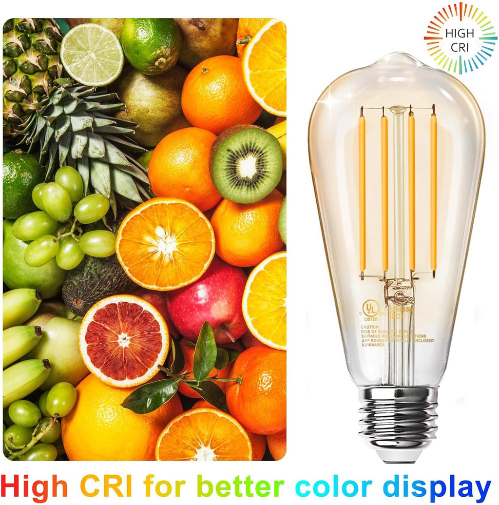 TJOY ST58 LED Edison Bulbs, E26, 8W 60W Equivalent, 2200K, Dimmable